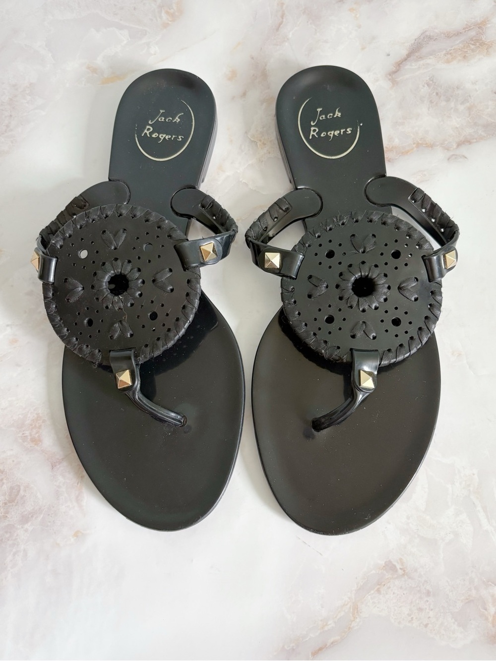 Jack Rogers Womens Georgica Sandal Size 7 Black Jelly Thong Slide Flip Flop Flat